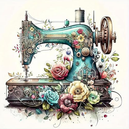 Sewing Machine Stamped Cross Stitch Kit for Adults 13.7x13.7 inches by Unknown