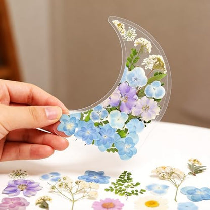 Dried Pressed Flowers Real Pressed Flowers Natural Dry Leaves Bulk Mixed Colorful Herbs Kit with Tweezers for Scrapbooking DIY Candle Jewelry Crafts Making Nails (White, Purple, Blue) - Image 6