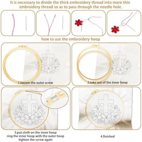 BEUNITONE 4Set Cross and Flowers Pattern Embroidery Kit for Adult Beginners - Image 3