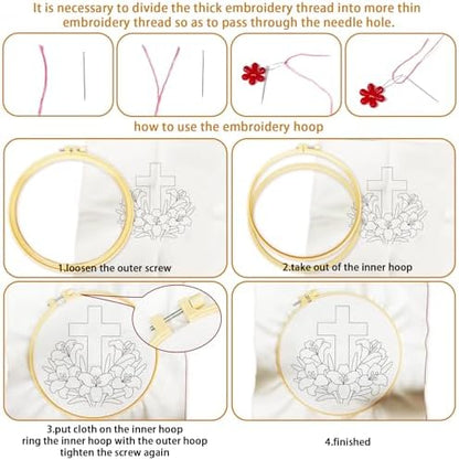 BEUNITONE 4Set Cross and Flowers Pattern Embroidery Kit for Adult Beginners - Image 3