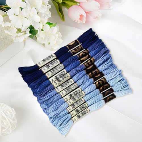 105 Yards 12 Skeins Gradient 6 Strands Marine Blue Cross Stitch Thread Polyester Variegated Embroidery Floss Friendship Bracelet String Assorted Bulk for Hand Sewing Making Knitting Supply - Image 3