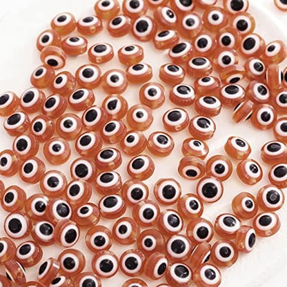200pcs Flat Round Evil Eye Beads Handmade Resin Lampwork Bead Charms Spacer Beads with Elastic Rope for Bracelets Necklace Jewelry Craft Making (8mm,Coffee) by LUBINGSHINE