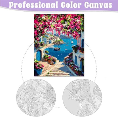 MIRCVSH Scenery Paint by Numbers Kit for Adults,Framed Landscape Paint by Number Kits on Canvas with Brushes,Flowers and Sea Oil Painting Kits with Wooden Easel for Home Wall Decor 12X16 Inch. - Image 6