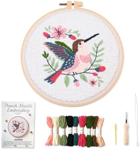 Myfelicity Punch Needle Embroidery Kit, Beginner Craft Set with Animal Pattern Design, 7.9 Inch Hoop (Hummingbird) by Myfelicityembroiderykit