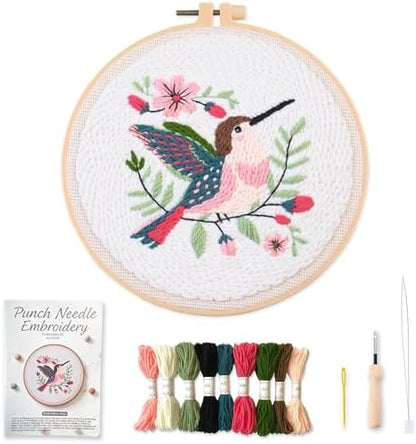 Myfelicity Punch Needle Embroidery Kit, Beginner Craft Set with Animal Pattern Design, 7.9 Inch Hoop (Hummingbird) by Myfelicityembroiderykit