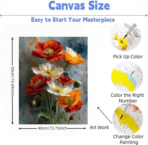 DOTSTART Paint by Numbers Kit for Adults, Attractive Flowers Acrylic Canvas - Image 2