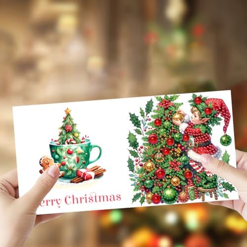 jinglinhh 6pcs Diamond Art Painting Christmas Tree Elf Snowman Elk Santa Greeting Cards with Envelopes, DIY Card Making Kits for Adults, Diamond Art Postcards Holiday Cards Craft Gifts - Image 4