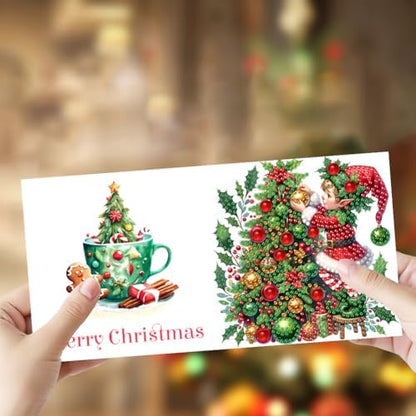 jinglinhh 6pcs Diamond Art Painting Christmas Tree Elf Snowman Elk Santa Greeting Cards with Envelopes, DIY Card Making Kits for Adults, Diamond Art Postcards Holiday Cards Craft Gifts - Image 4