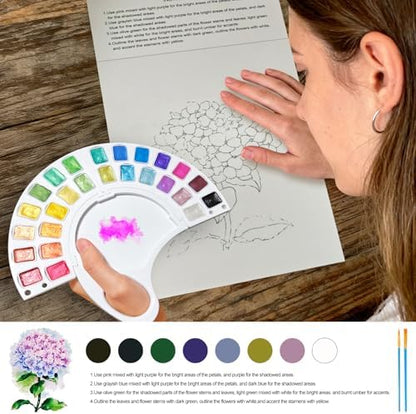 Watercolor Workbook, Water Coloring Book with 13 Pages 300GSM Paper, 26 Colors Watercolor Paint Set with Brush & Storage Bag, Beginner-Friendly Coloring Book for Adults，Flowers Theme - Image 4