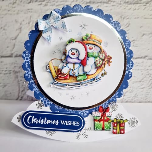 Katy Sue Snowmen Scenes Die Cut Decoupage Pack. 12 Pre-Cut Decoupage Paper Sheets for Christmas Card Making Supplies Featuring Images of Snowmen, Card Toppers, & Sentiments - Image 6