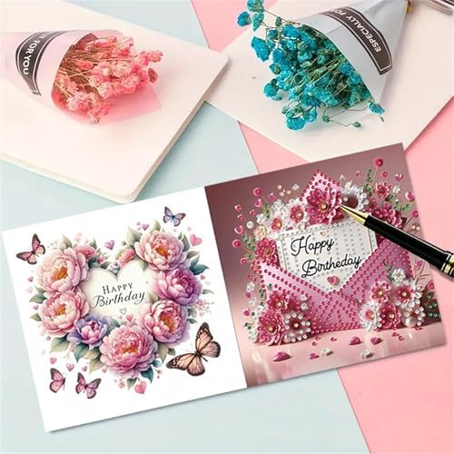 LAKEQUILL 6Pcs DIY Birthday Flower Diamond Art Greeting Card Kit - for Adults & Beginners, Perfect for Birthday Wishes & Gifting - Image 7