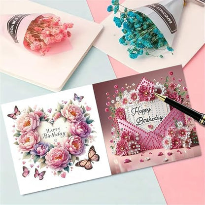 LAKEQUILL 6Pcs DIY Birthday Flower Diamond Art Greeting Card Kit - for Adults & Beginners, Perfect for Birthday Wishes & Gifting - Image 7