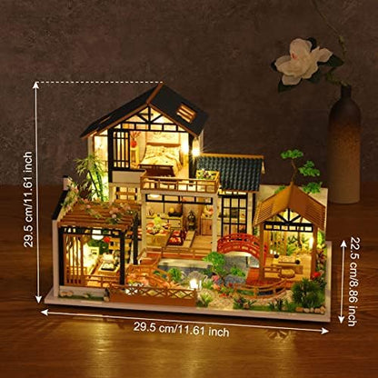 GuDoQi DIY Miniature Dollhouse Kit, Tiny House kit with Furniture, Miniature House Kit 1:24 Scale, Great Handmade Crafts Gift for Birthday Christmas Day, Villa with Courtyard - Image 2