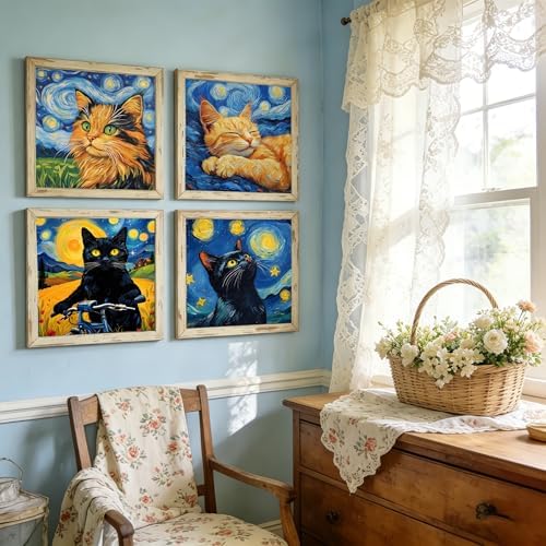 Canrichshop 4 Packs Black Cat Paint by Number Kit for Beginner with Frame,Paint by Numbers Kits on Canvas, DIY Number Painting for Adults for Decor 8X 8 inch - Image 3