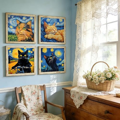 Canrichshop 4 Packs Black Cat Paint by Number Kit for Beginner with Frame,Paint by Numbers Kits on Canvas, DIY Number Painting for Adults for Decor 8X 8 inch - Image 3