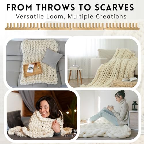 LARIAU Chunky Knitting Blankets Loom, Thick Yarn Knitting Loom for Beginners, 11.6" to 35" Long Wooden Adjustable & Foldable & Portable Design DIY Machine, Birthday Gifts for Knitting Lover - Image 6