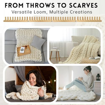 LARIAU Chunky Knitting Blankets Loom, Thick Yarn Knitting Loom for Beginners, 11.6" to 35" Long Wooden Adjustable & Foldable & Portable Design DIY Machine, Birthday Gifts for Knitting Lover - Image 6
