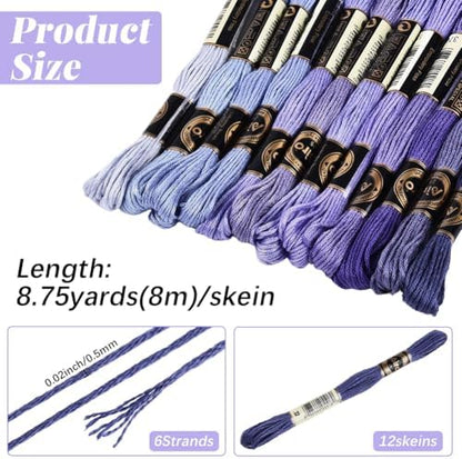 12 Skeins 105 Yards 6 Strands Purple Assorted Friendship Bracelet String Embroidery Thread Yarn Cross Stitch Bulk Variegated Gradient Floss Set for Felt Projects Sewing Making Craft DIY - Image 2