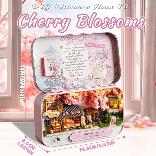 Kisoy DIY Miniature House Kit, Tiny House Building Kit with Furniture and LED Light for Adults and Teens, DIY Mini House Craft Kit, Decorations/Gifts for Family and Friends（Cherry Blossoms） - Image 2