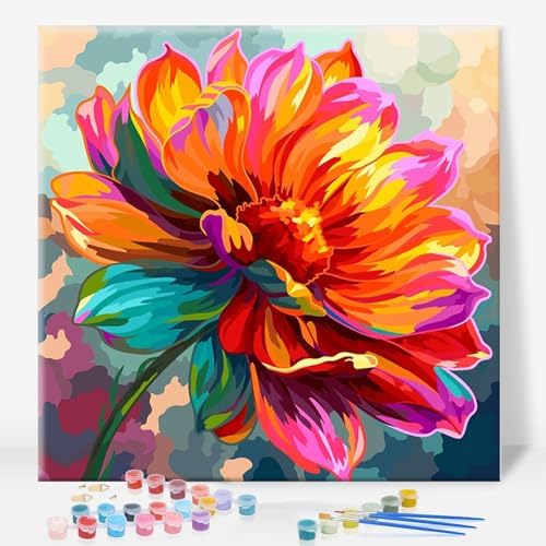 Framed Paint by Numbers Kit for Adults, Colorful Flower, 10 x 10 Inch by GEEHEIY
