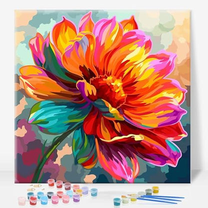 Framed Paint by Numbers Kit for Adults, Colorful Flower, 10 x 10 Inch by GEEHEIY
