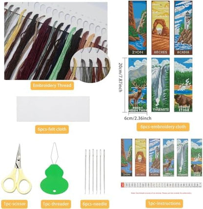 NEGEKFKX 6 Pcs National Park Cross Stitch Bookmark Kit for Adult Beginners - Image 2