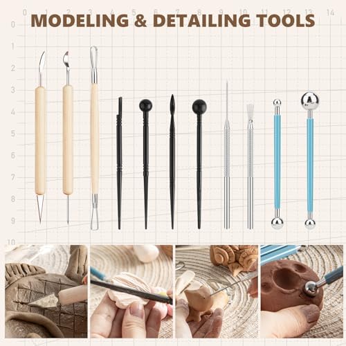 23PCS Clay Tools Sculpting, Ceramic & Pottery Modeling Tool, Ceramics Tools Set, Polymer Tools Kit, Air Dry Clay Tools for Carving, Molding, Pottery Wheel, Crafting Supplies, Pros, Beginners, Adults - Image 5