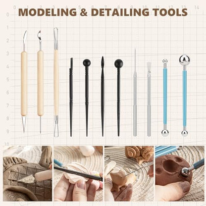 23PCS Clay Tools Sculpting, Ceramic & Pottery Modeling Tool, Ceramics Tools Set, Polymer Tools Kit, Air Dry Clay Tools for Carving, Molding, Pottery Wheel, Crafting Supplies, Pros, Beginners, Adults - Image 5