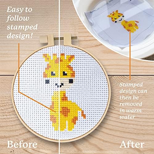 Kraftex Floral Stamped Cross Stitch Kits for Beginners - 3 Pack. DIY Embroidery Needlepoint Patterns for Adults. Easy Cross Stitch Kits for Beginners (Zoo Creatures) - Image 4