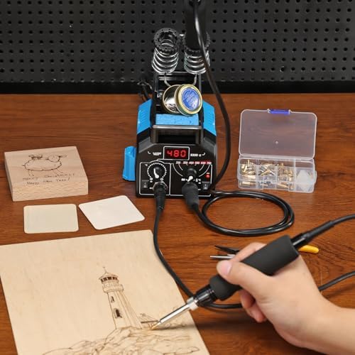 WEP 939D-II 2-IN-1 Wood Burning Kit 86-IN-1 with 51 Solid Points and 20 Wire Nibs Wood Burner with 2 Letter Number Stencils, 2 Unfinished Wood, 1 Pen Holder, Burning Tool - Image 2