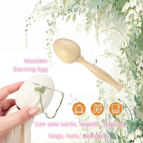 YFXJC Mini Darning Loom, Darning Egg Weaving Tool Set with Small Weaving Loom Kit with 14 Pcs Large Eye Needles 50 Colors Darning Thread for DIY Handicraft Home Sewing Care (Orange-Egg) - Image 7