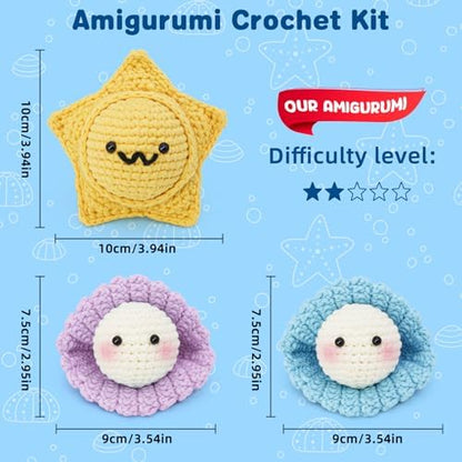 WaldyWop Crochet Kit for Beginners: 3Pcs Ocean Friends Wobbles Crochet Animal Kit for Starter Adults - Dly StressRelief Ball w/ 40% Extra Yarn, Easy Video & Instructions - Christmas Gift for Women - Image 4