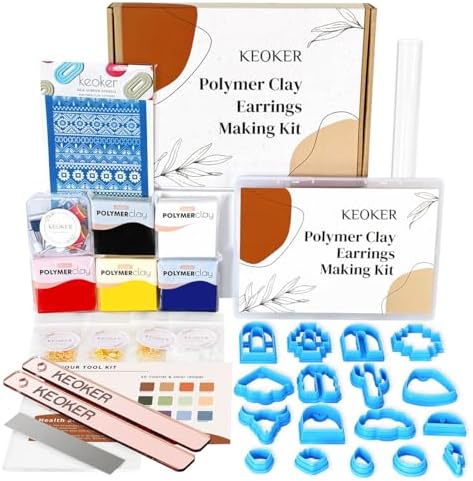Keoker Polymer Clay Jewelry Making Kit, 103 PCS Clay Earring Making Kit for Teens and Adults, Fashion Designer Kits, Polymer Clay Earrings Kit Crafts, Great Gifts by Keoker