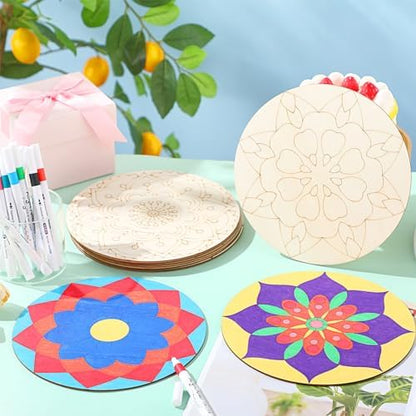 Vercraft 22 Pcs Wooden Mandala Painting Set 10 Cutouts 12 Markers, Classic - Image 4
