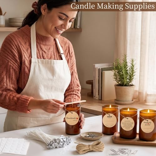 Candle Wicks for Candle Making Kit Supplies, 130 Pcs with 100 Cotton & 30 Crackling Wood Wicks for Soy Beeswax Candles, Holders & Stickers, Handmade Gifts Set (6 inch) - Image 4
