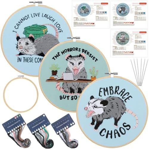 Mindsoft 3 Set Needlepoint Kit for Beginners with Hoop,Possum by Mindsoft