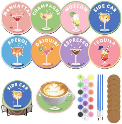 8 Pack Cocktail Paint by Numbers Kits Coasters with Holder Cork Pads by Unknown