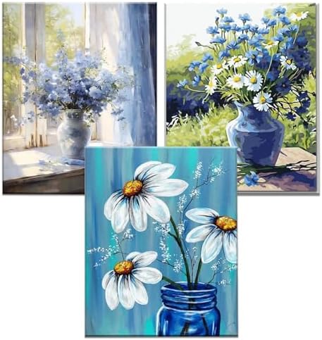 JATOK 3 Pack Paint by Numbers Kit for Adults, Blooming Flowers, 16 x 20 in by JATOK