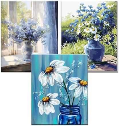 JATOK 3 Pack Paint by Numbers Kit for Adults, Blooming Flowers, 16 x 20 in by JATOK