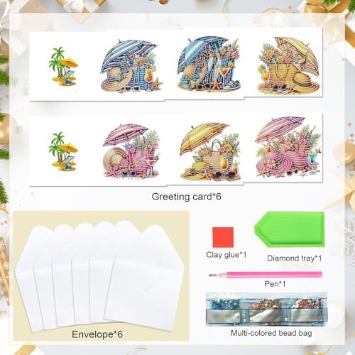 LazyFold 6Pcs DIY Diamond Art Painting Greeting Cards with Envelopes, Vacation Theme All Occasion Note Card Kit for Women, Handmade Thank You Birthday Friendship Cards Gift - Image 3