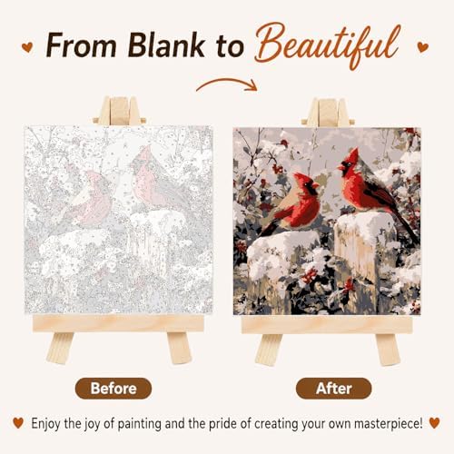 AUKELHJ Framed Paint by Numbers Kit for Adults, Cardinal, 10x10 inch - Image 4