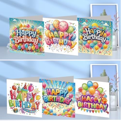 jinglinhh 6pcs Happy Birthday Diamond Art Painting Greeting Cards with Envelopes, DIY Card Making Kits for Adults, Diamond Art Postcards Christmas Cards Craft Gifts - Image 4