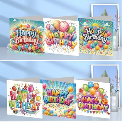 jinglinhh 6pcs Happy Birthday Diamond Art Painting Greeting Cards with Envelopes, DIY Card Making Kits for Adults, Diamond Art Postcards Christmas Cards Craft Gifts - Image 4