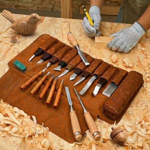 Wood Carving Kit, 25Pcs Complete Whittling Kit - 9 Walnut Handles Wood Carving Knife, 5 Detail Knifes, 3 Chisels, Professional Woodworking Tool Set for Beginners DIY Crafts & Gifts - Image 6