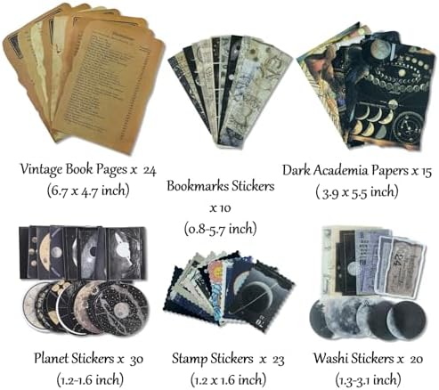 Vintage Aesthetic Scrapbook Supplies Kit with Scrapbook Paper, Stickers for Scrapbooking, DIY Albums, Junk Journals, Bullet Journals, Celestial Universe Planets Space Collage Decor (Dark4 125 Pcs) - Image 2