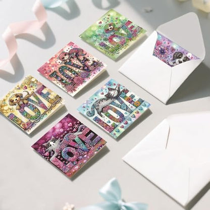 6-Pack DIY Diamond Art Painting Cards, LOVE Dog & Cat Art Kits - Image 4