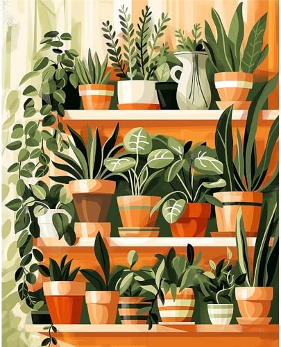 Natuyalo Paint by Numbers for Adults - DIY Adult Paint by Number Kits Painting on Canvas Green Plant Painting by Numbers for Beginners, Potted Art Craft Kits for Adults (16x20 Inch) by Natuyalo