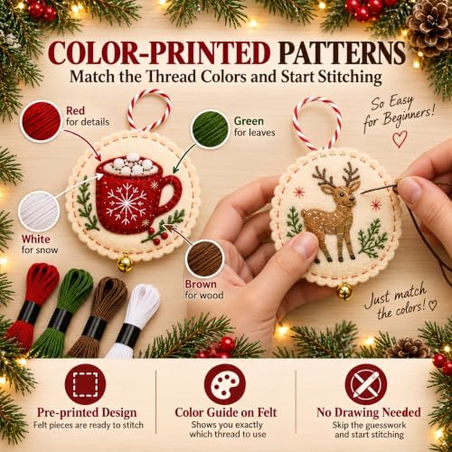 Christmas Embroidery Kit, 12PCS DIY Ornament Set for Beginners - Image 3