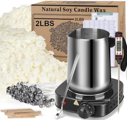 Soy Wax Candle Making Kit Supplies With Wax Melter, Natural Candle Wax For Candle Making, DIY Art&Crafts Kit for Adults,Beginner, Including 2lbs Soy Wax Flakes, Electric Stove,CandleWick,Melting Pot by CandleMakingKits