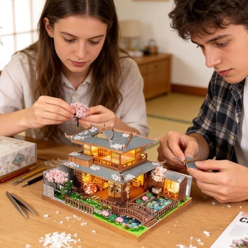 DIY Tiny House Building Kit for Adult Mini Japanese Cherry Blossom Miniature House Kit 3D Puzzles Tiny Home for Adults Unique Doll House Kit Gifts - Image 4